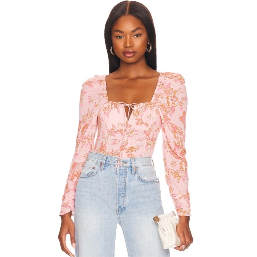 Free People Hilary Printed Top in Pink Combo